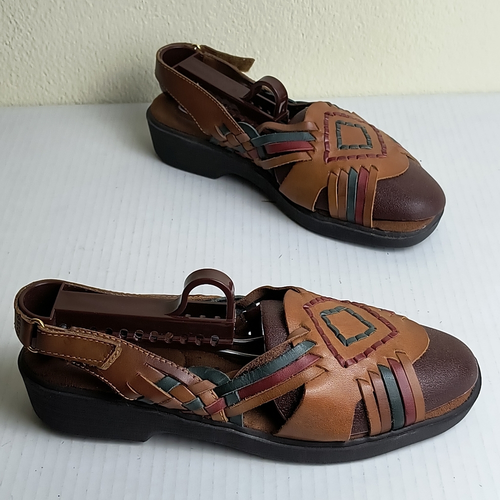 Dr.Scholl's 7.5W Brown Slingback Sandal Hook & Loop Therapeutic Woven Boho